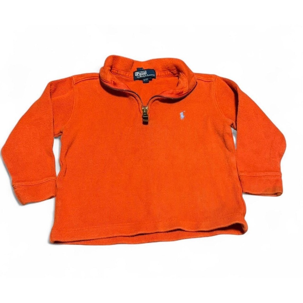Polo Ralph Lauren Toddler Boys 3/3T Orange Quarter Zip Pullover Sweater Pony